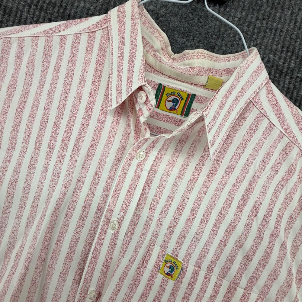 Vintage Duck Head Button Down Shirt Mens L Red White Excellent Stripe USA Made